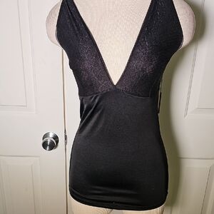 Heavenly Shapewear Black‎ Lace V-Neck Top. Sexy..1X
